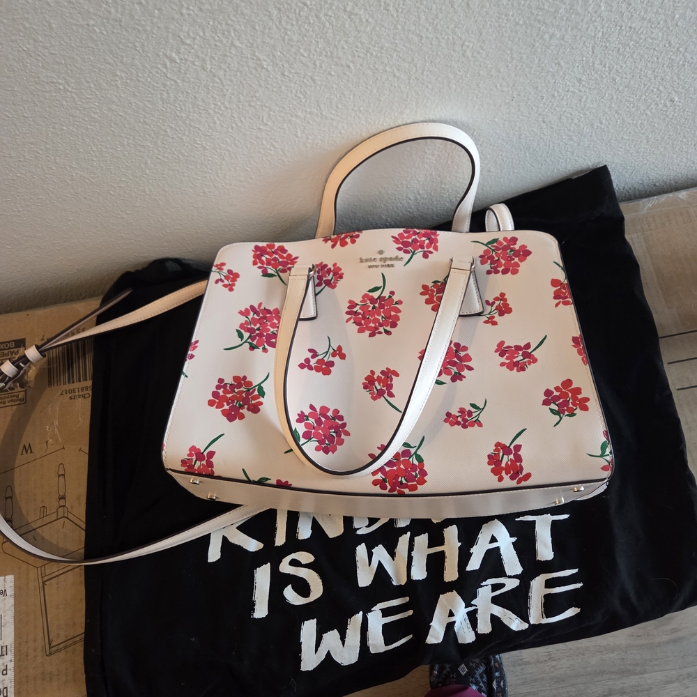 Kate Spade Cream Satchel with Red Floral Design